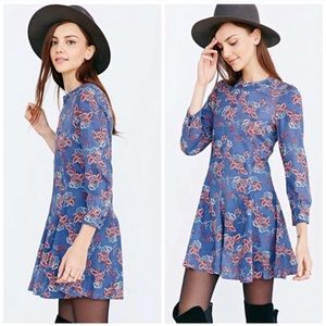 Ryder High Neck Patterned Blue Dress